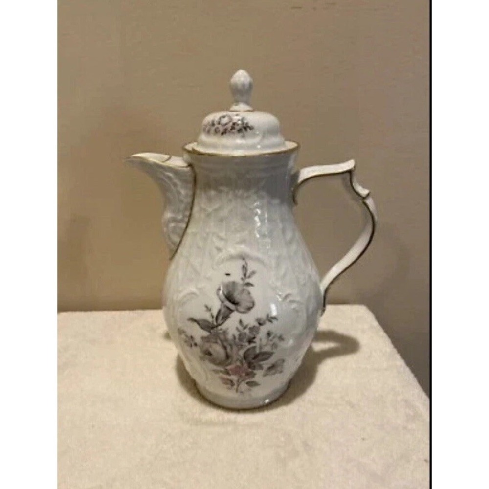 Rosenthal‎ Germany Grey Rose Gold Trim Coffee Pot 9.5" with Lid
